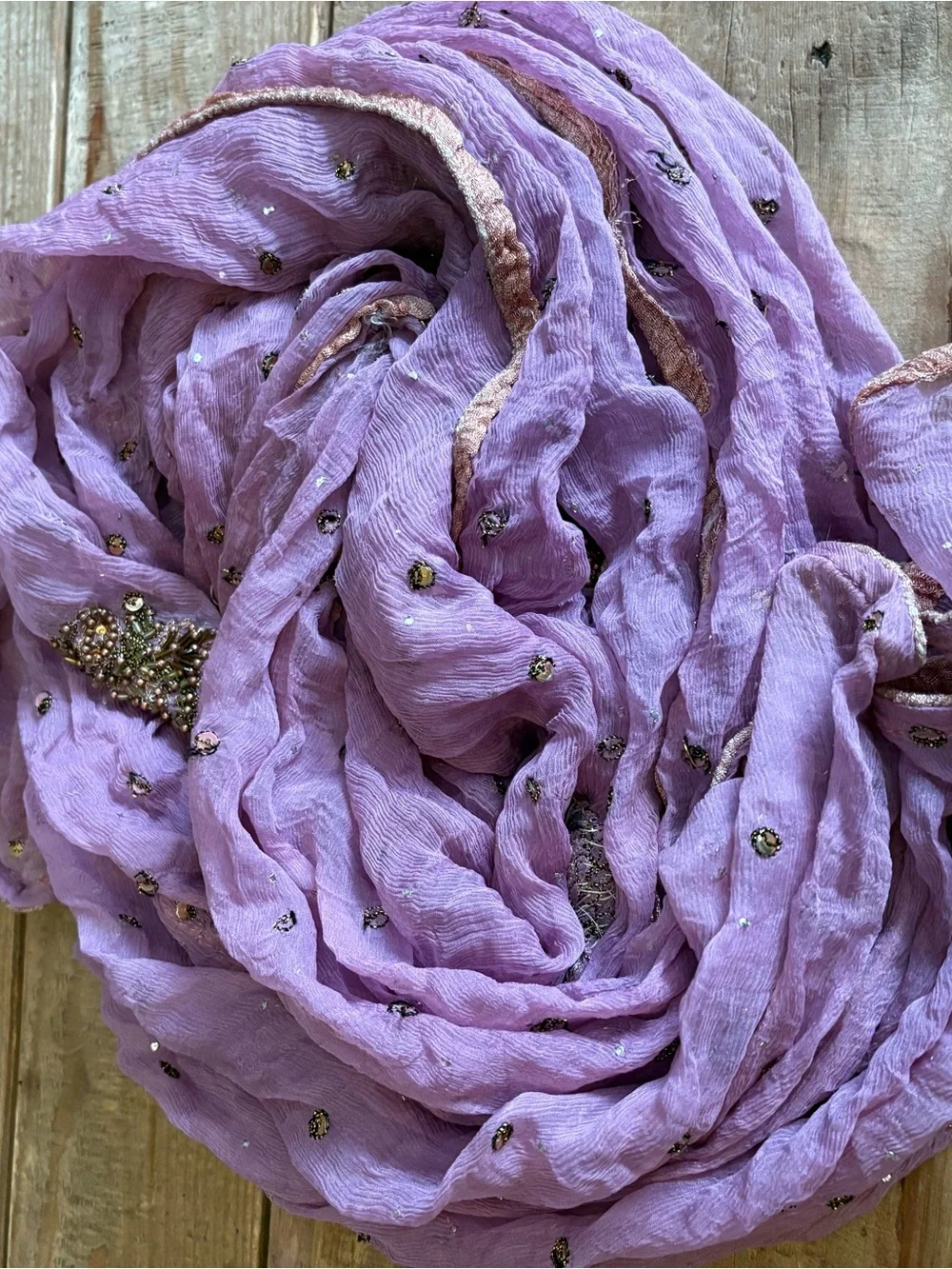 Vintage Mauve Beaded & Embroidered Scarf/ Wrap / Shawl